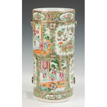 Unusual Chinese Export Famille Rose Cylinder Vase