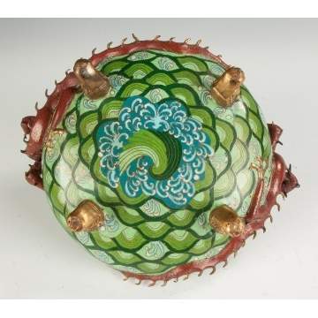 Cloisonne and Gilt Bronze Censor with Dragons