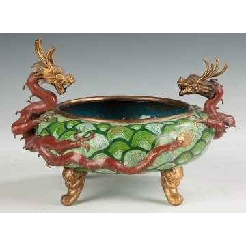 Cloisonne and Gilt Bronze Censor with Dragons
