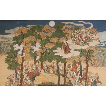 Japanese The Mourning of Buddha "Nehan" Painting on Silk