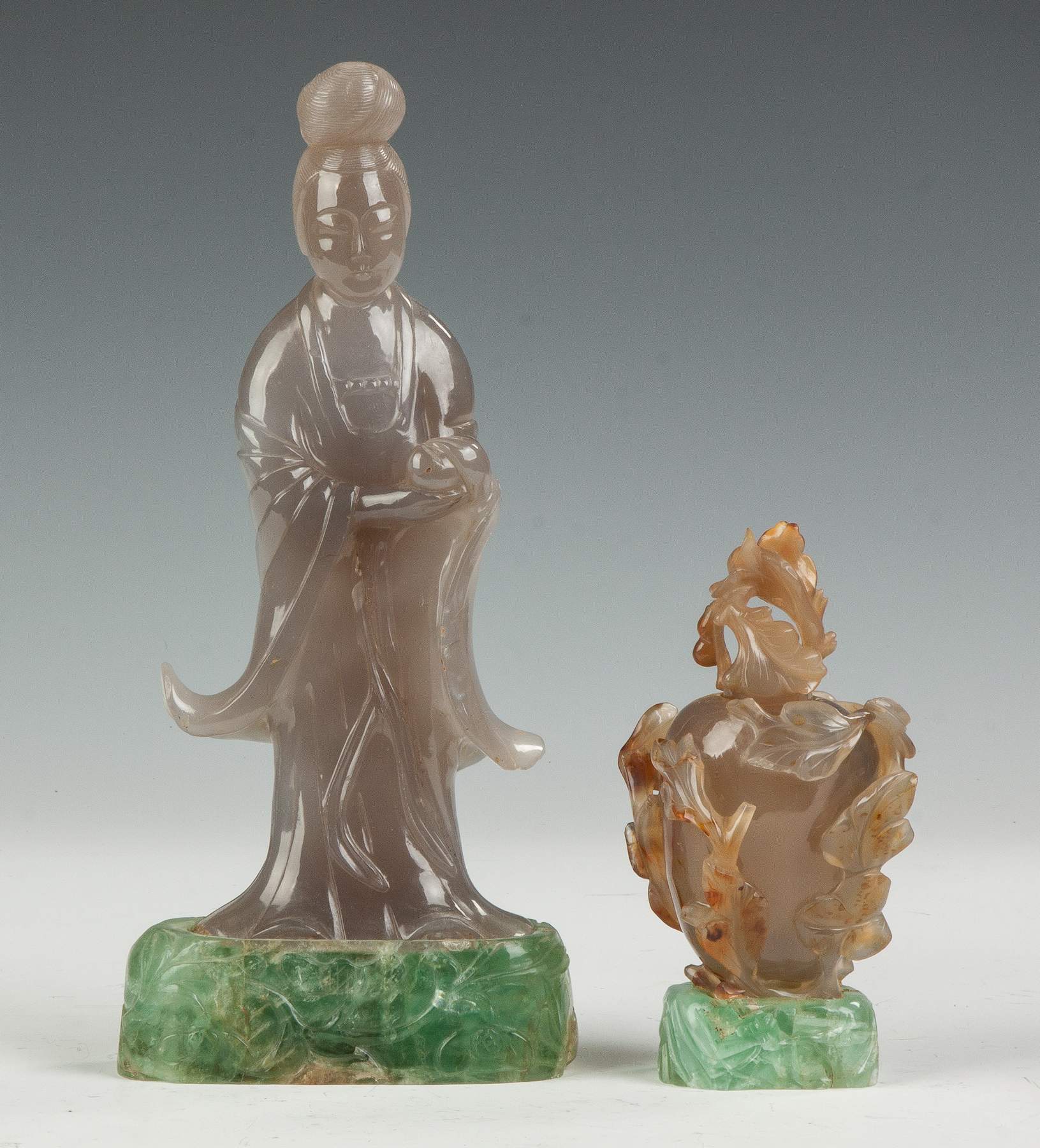 Chinese Carved Lavender Jade of Quan Yin & Agate Covered Vase Cottone Auctions