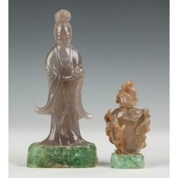 Chinese Carved Lavender Jade of Quan Yin & Agate Covered Vase