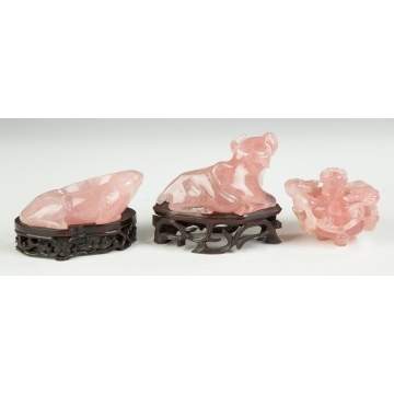 Three Carved Rose Quartz Pieces