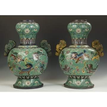 Pair of Monumental Chinese Cloisonne Temple Urns