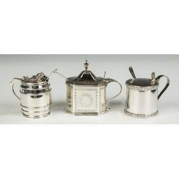 Three English Sterling Silver Mustard Pots