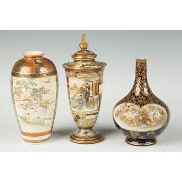 Two Japanese Satsuma Vases and One Covered Urn