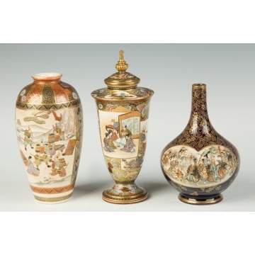 Two Japanese Satsuma Vases and One Covered Urn