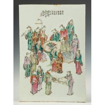 Chinese Hand Painted Porcelain Plaque of Scholars