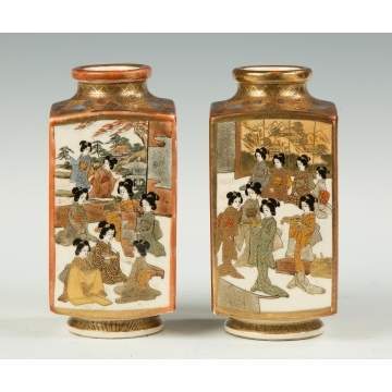 Pair of Square Japanese Satsuma Vases