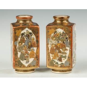 Pair of Square Japanese Satsuma Vases