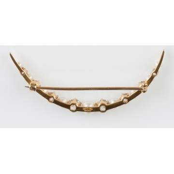 Tiffany & Co. 18K Gold, Diamond and Pearl Crescent Shaped Brooch