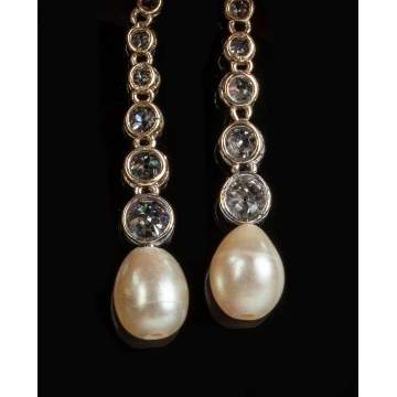 Vintage Diamond and Pearl Drop Style Earrings
