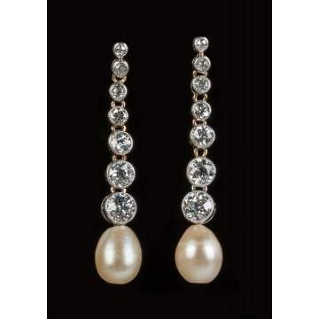 Vintage Diamond and Pearl Drop Style Earrings