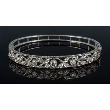 Platinum and Diamond Edwardian Era Hinged Bangle Bracelet