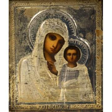 Russian Icon, Patinaed Metal and Hand Painted