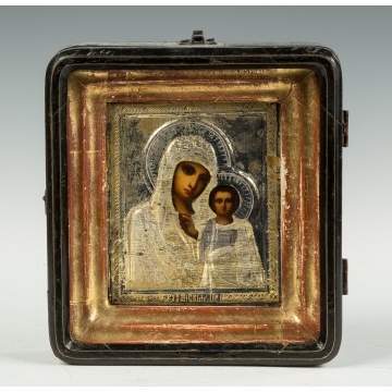 Russian Icon, Patinaed Metal and Hand Painted