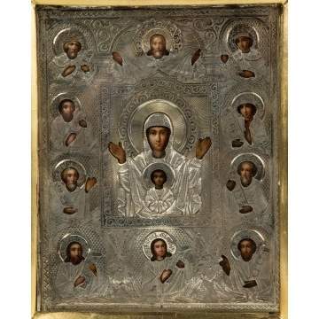 Russian Icon, Patinaed Metal and Hand Painted