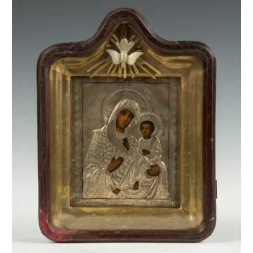 Russian Icon, Patinaed Metal and Hand Painted