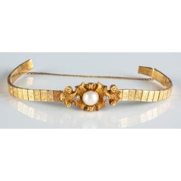 14K Gold, Pearl & Diamond Bracelet