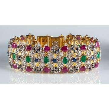 18K Sapphire, Ruby, Emerald & Diamond Bracelet