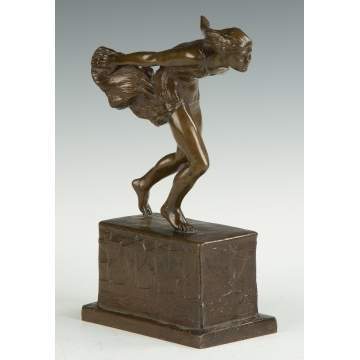 Alice Wright (American,1881-1975) Art Deco Bronze Sculpture of a Dancing Girl with Stylized Ships Base