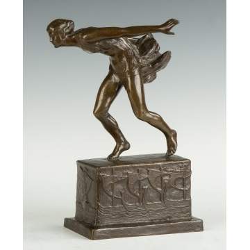 Alice Wright (American,1881-1975) Art Deco Bronze Sculpture of a Dancing Girl with Stylized Ships Base