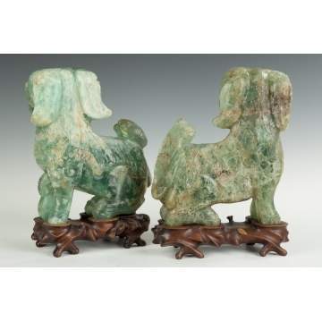 Pair of Bowenite Foo Dogs