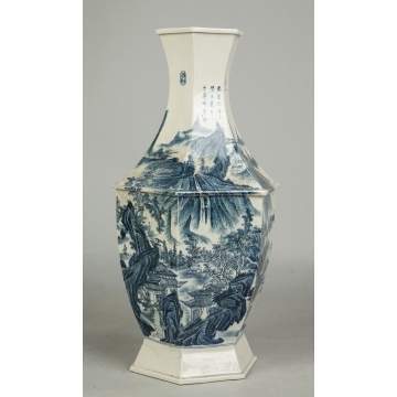 Asian Porcelain Floor Vase with Village & Mountain Landscape