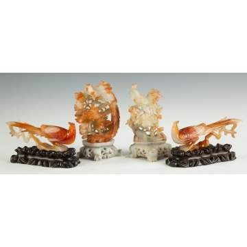 Group of Chinese Agate Pheonix Birds and Soapstone Carvings