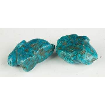 Egyptian Carved Turquoise Rabbit and Frog