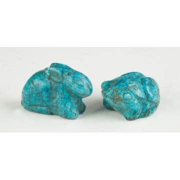 Egyptian Carved Turquoise Rabbit and Frog