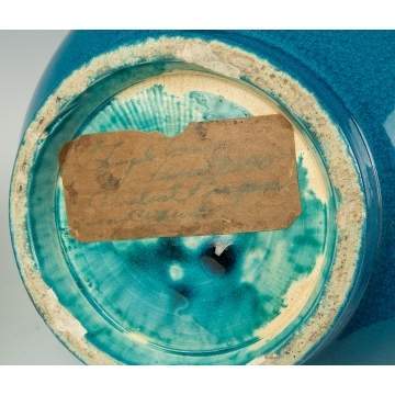 Pair of Asian Bottle Form Vases, Blue Crackle Glaze