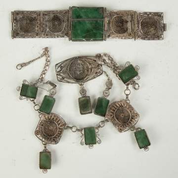 Egyptian Revival Silver and Hardstone Necklace, Bracelet, Pendant and Earrings