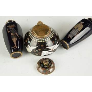 Pair of Japanese Cloisonne Vases and Censor