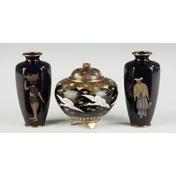Pair of Japanese Cloisonne Vases and Censor