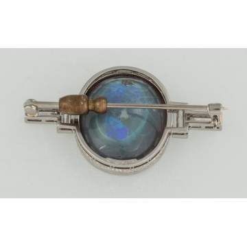 Australian Black Opal, Diamond & Platinum Art Deco Pin