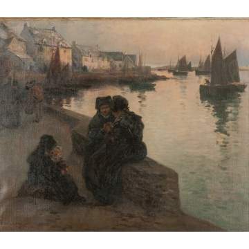 Fernand Marie-Eugene Legout-Gerard (French, 1856-1924) Harbor Scene with Women and Children
