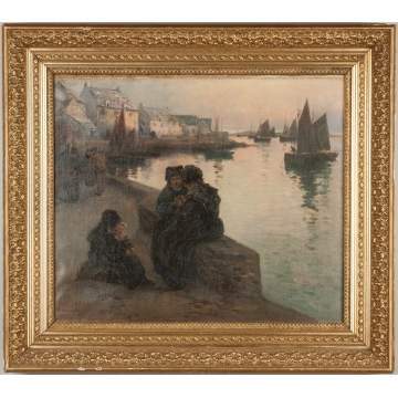 Fernand Marie-Eugene Legout-Gerard (French, 1856-1924) Harbor Scene with Women and Children
