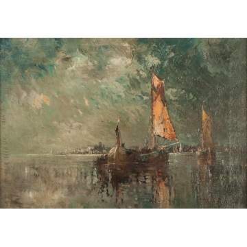 Edwin Landseer Harris (American, 1858–1901) Boats at Dusk