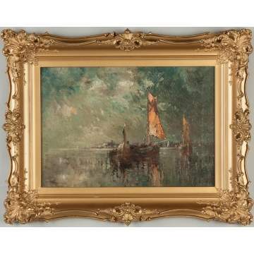 Edwin Landseer Harris (American, 1858–1901) Boats at Dusk