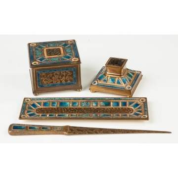 Tiffany & Co. Bronze and Enameled Desk Set