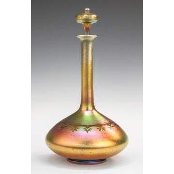 Tiffany Decanter, Gold Iridescent with Engraved Floral Design