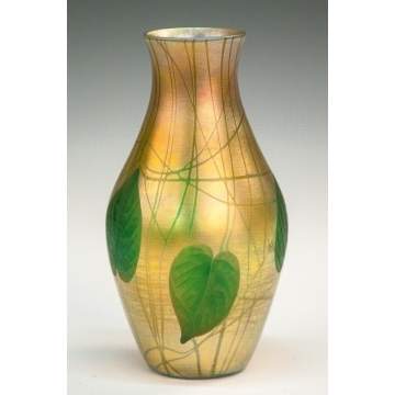 Tiffany Leaf and Vine Vase with Intaglio Leaves