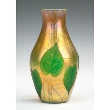 Tiffany Leaf and Vine Vase with Intaglio Leaves