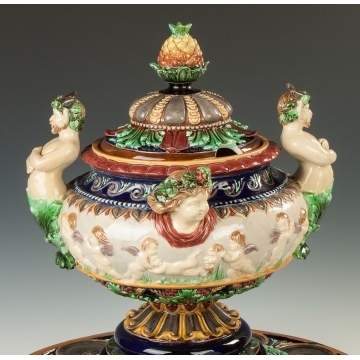 Monumental Majolica Punch Bowl and Stand