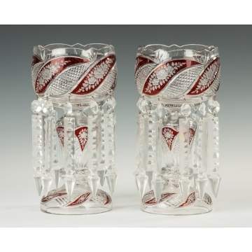 Cut Glass Lusters with Cranberry Overlay