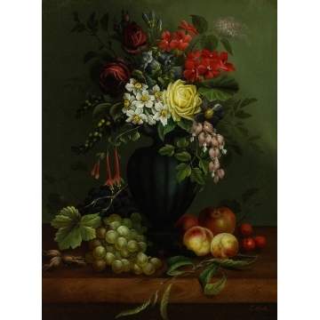 Edwin Steele (English, 1837-1898) Victorian Floral and Fruit Still Life