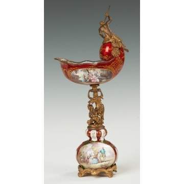 Fine Viennese Enameled Shell Compote with Neptune and Figures