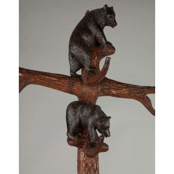 Carved Black Forest Coat Rack and Umbrella Stand with Bear and Cubs