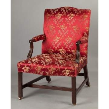 Two English Chippendale Mahogany Gainsborough Style Armchairs